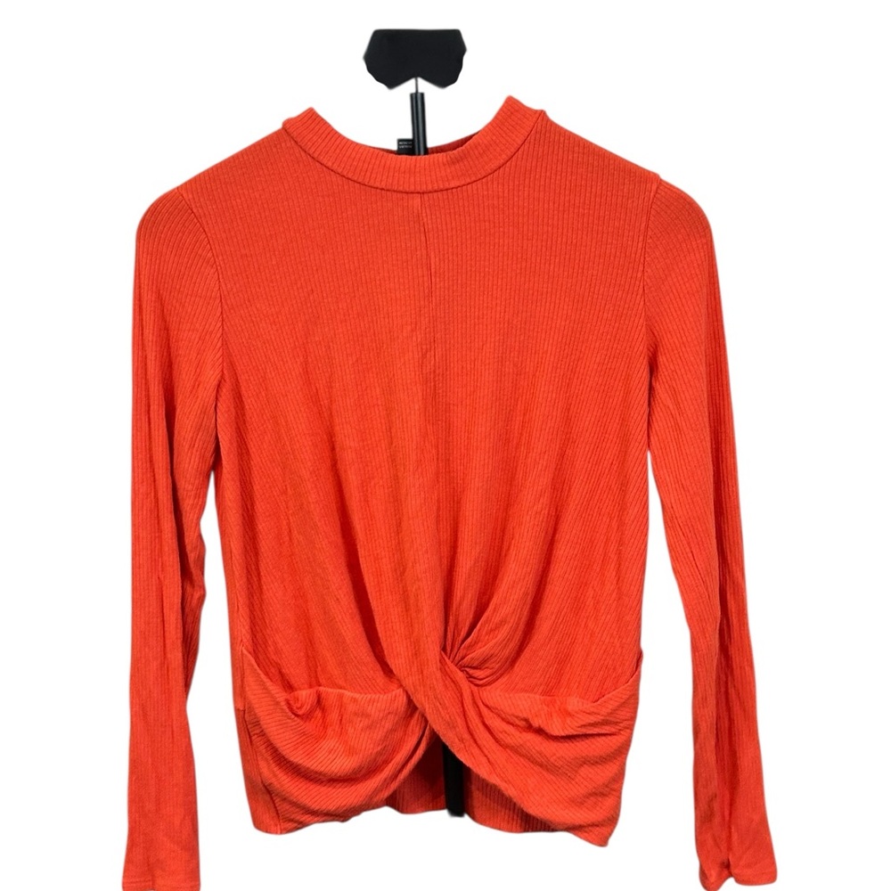 Art Class – Girls Red Ribbed Twist Front Long Sleeve Top (Size XL 14/16)